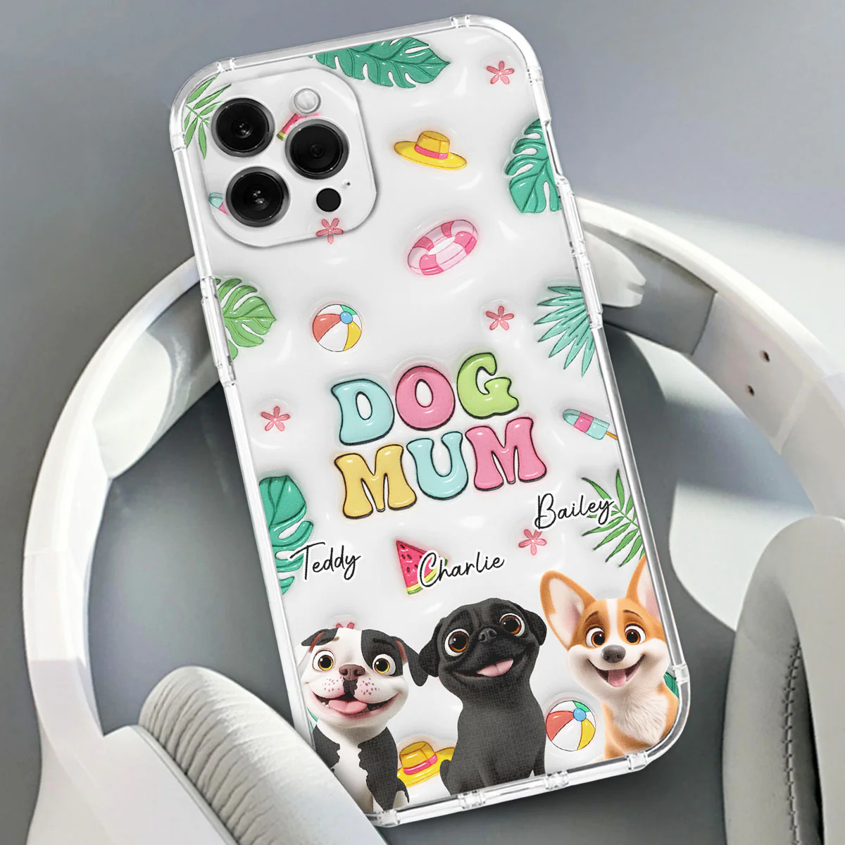 Dog Mom Summer Version 2 - Personalized Custom 3D Inflated Effect Phone Case - Image 3