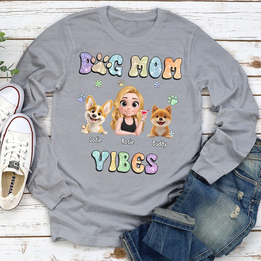 Dog Mom Vibes - Personalized Custom Long Sleeve T-shirt - Image 2