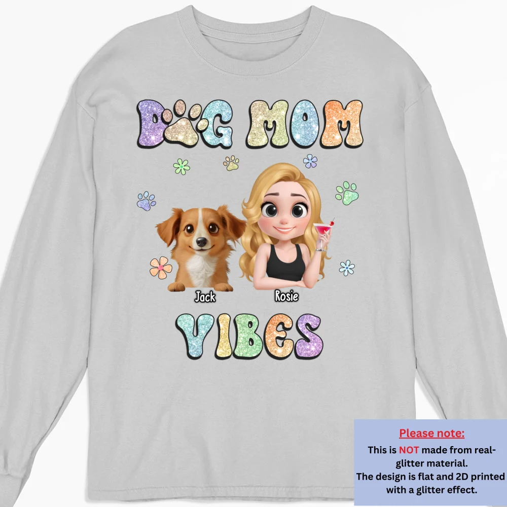 Dog Mom Vibes - Personalized Custom Long Sleeve T-shirt - Image 4