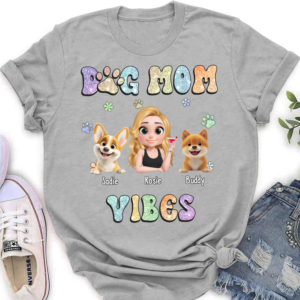 Dog Mom Vibes - Personalized Custom Women's T-shirt - Image 2