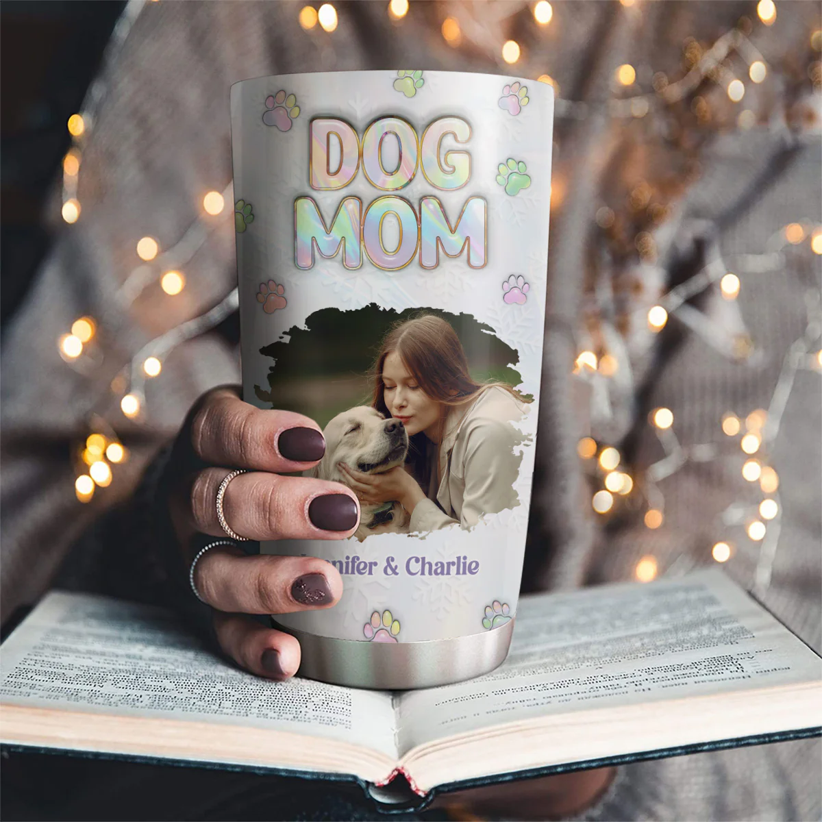 Dog Mother Of Pearl Photo - Personalized Custom 3D Inflated Effect Tumbler - Image 3