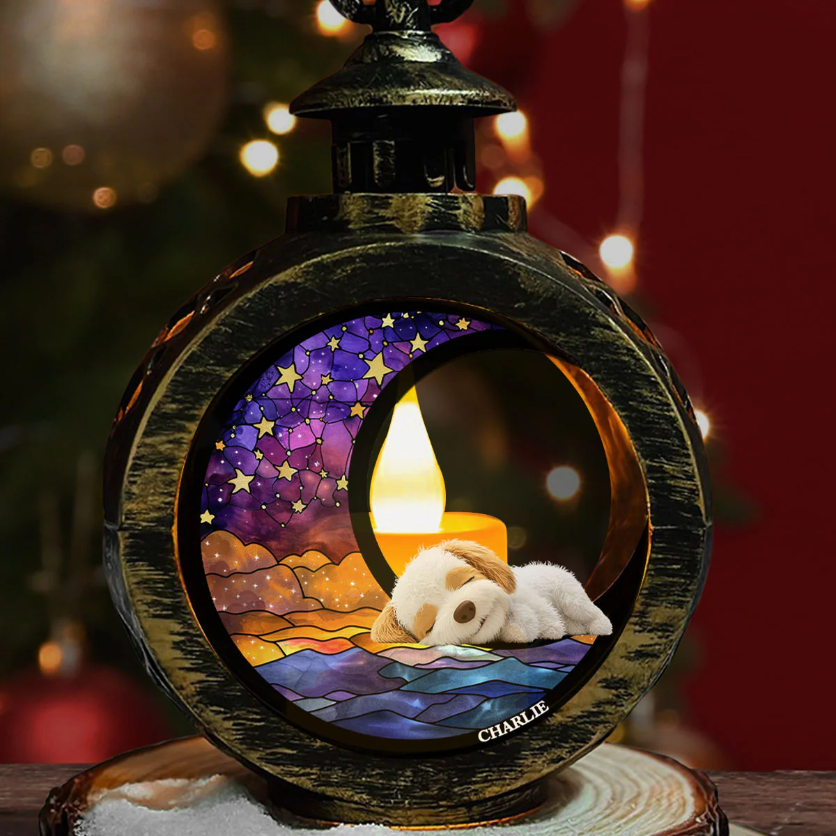 Dog On The Moon - Personalized Custom Christmas Lantern