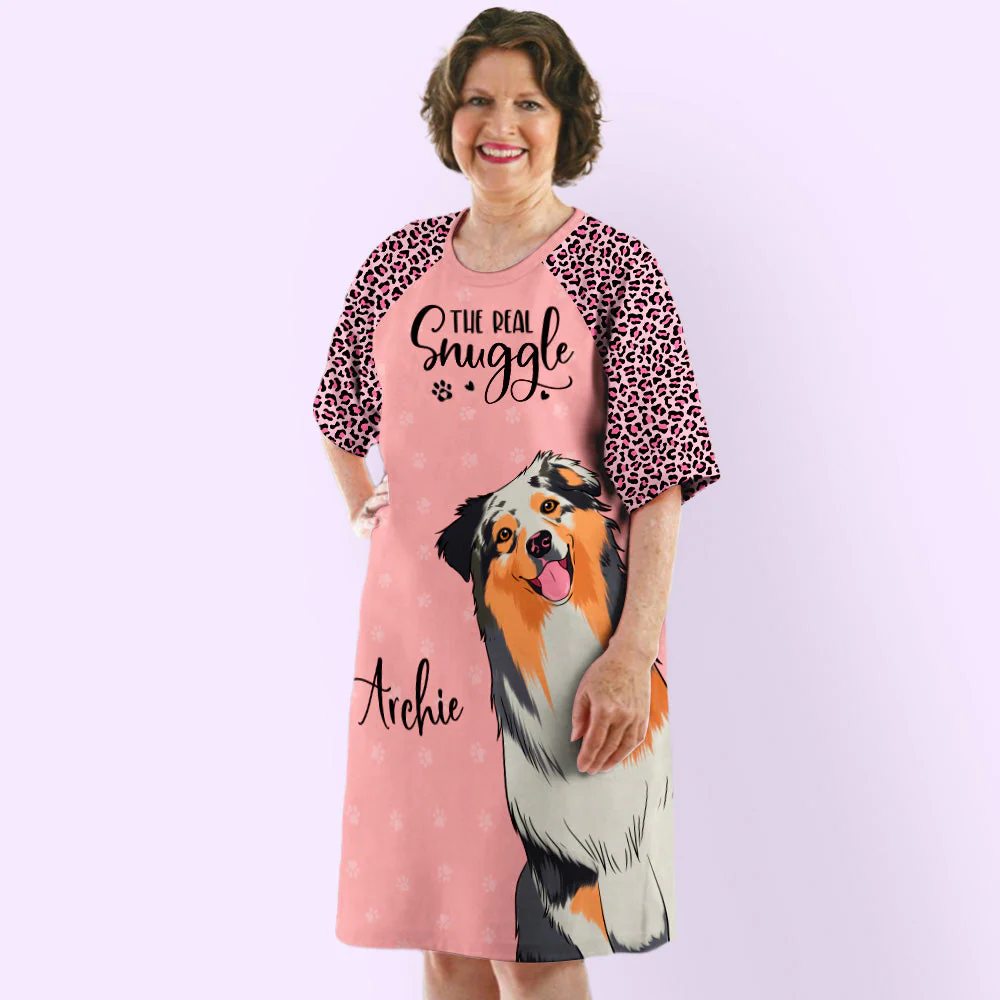 Dog Real Snuggle - Personalized Custom 3/4 Sleeve Dress - Image 3