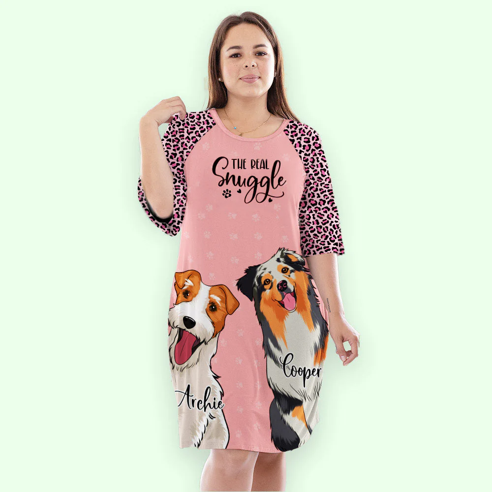 Dog Real Snuggle - Personalized Custom 3/4 Sleeve Dress - Image 4