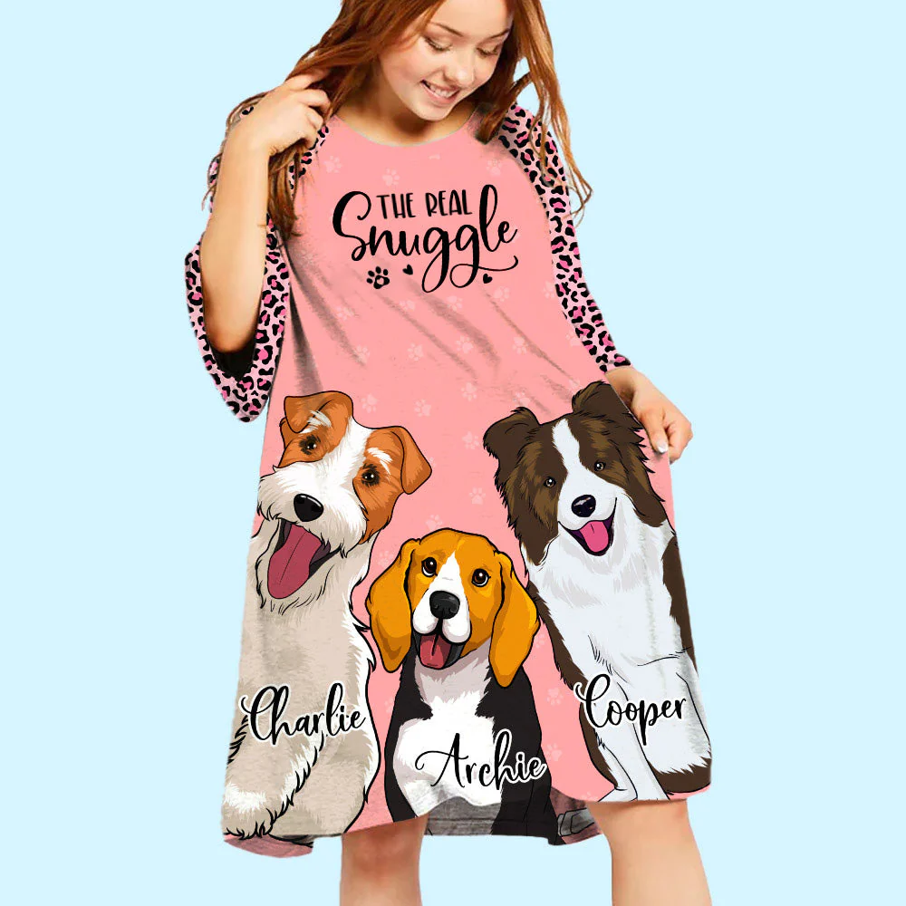 Dog Real Snuggle - Personalized Custom 3/4 Sleeve Dress - Image 5