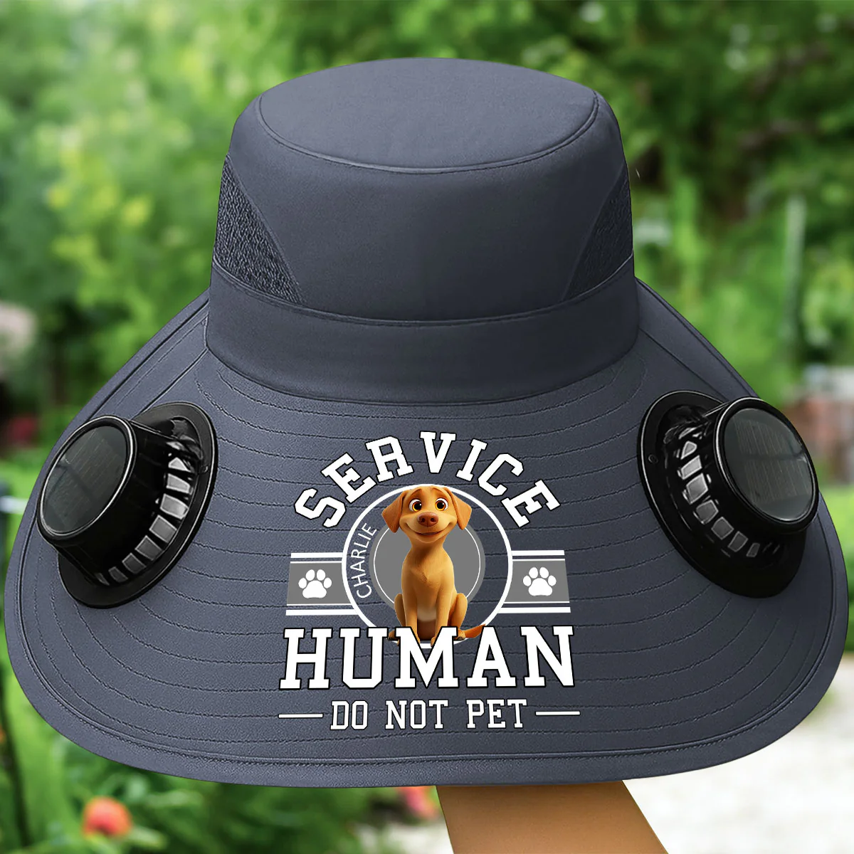 Dog Service Human Cartoon - Personalized Custom Solar Fan Hat - Image 2
