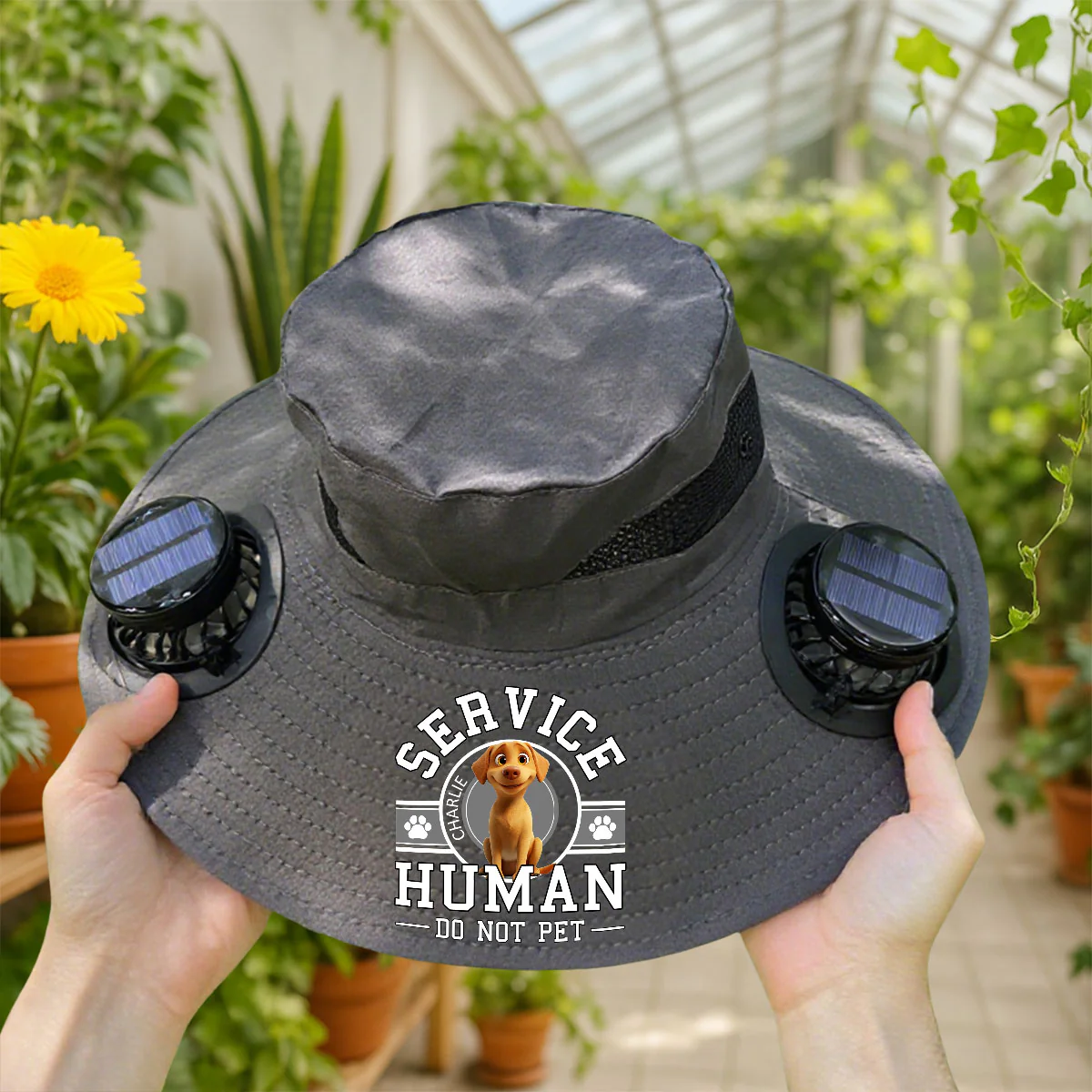 Dog Service Human Cartoon - Personalized Custom Solar Fan Hat - Image 5