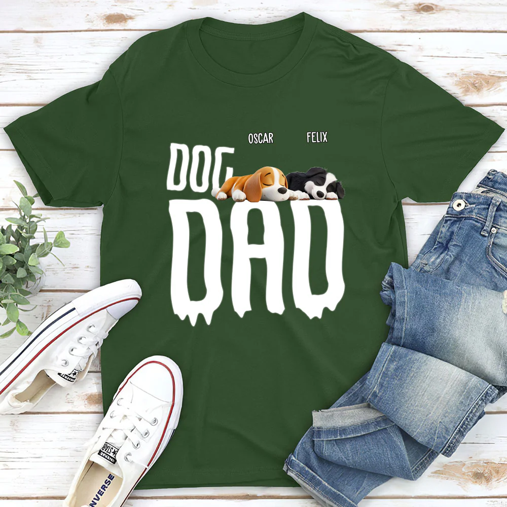 Dog Sleeping On Dad - Personalized Custom Unisex T-Shirt - Image 3