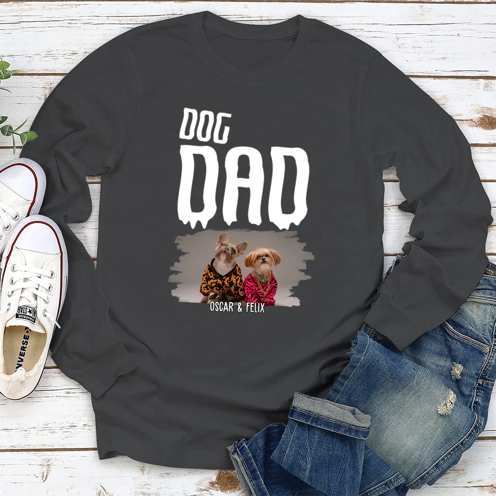 Dog Sleeping On Dad Photo - Personalized Custom Long Sleeve T-Shirt - Image 4