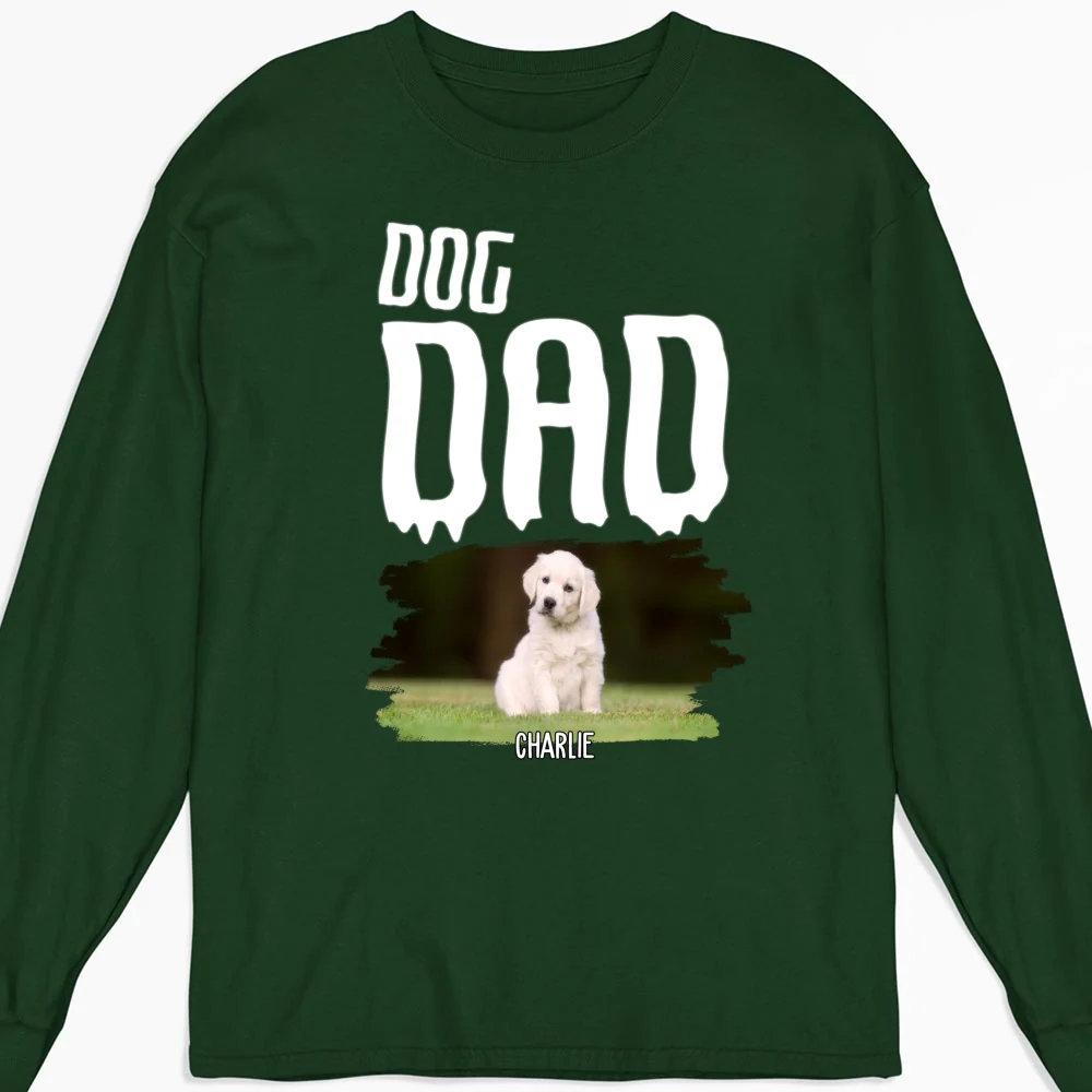 Dog Sleeping On Dad Photo - Personalized Custom Long Sleeve T-Shirt - Image 7
