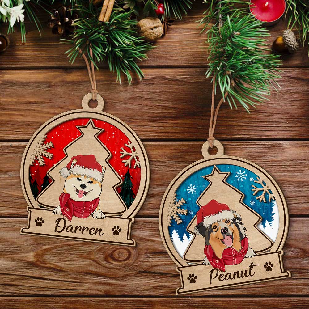 Dog Snowball Ornament - Personalized Custom 2-Layered Wood Ornament - Image 3