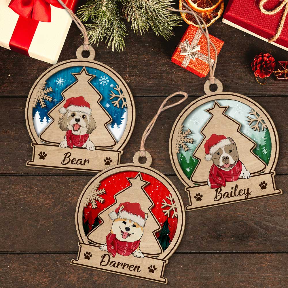 Dog Snowball Ornament - Personalized Custom 2-Layered Wood Ornament - Image 4