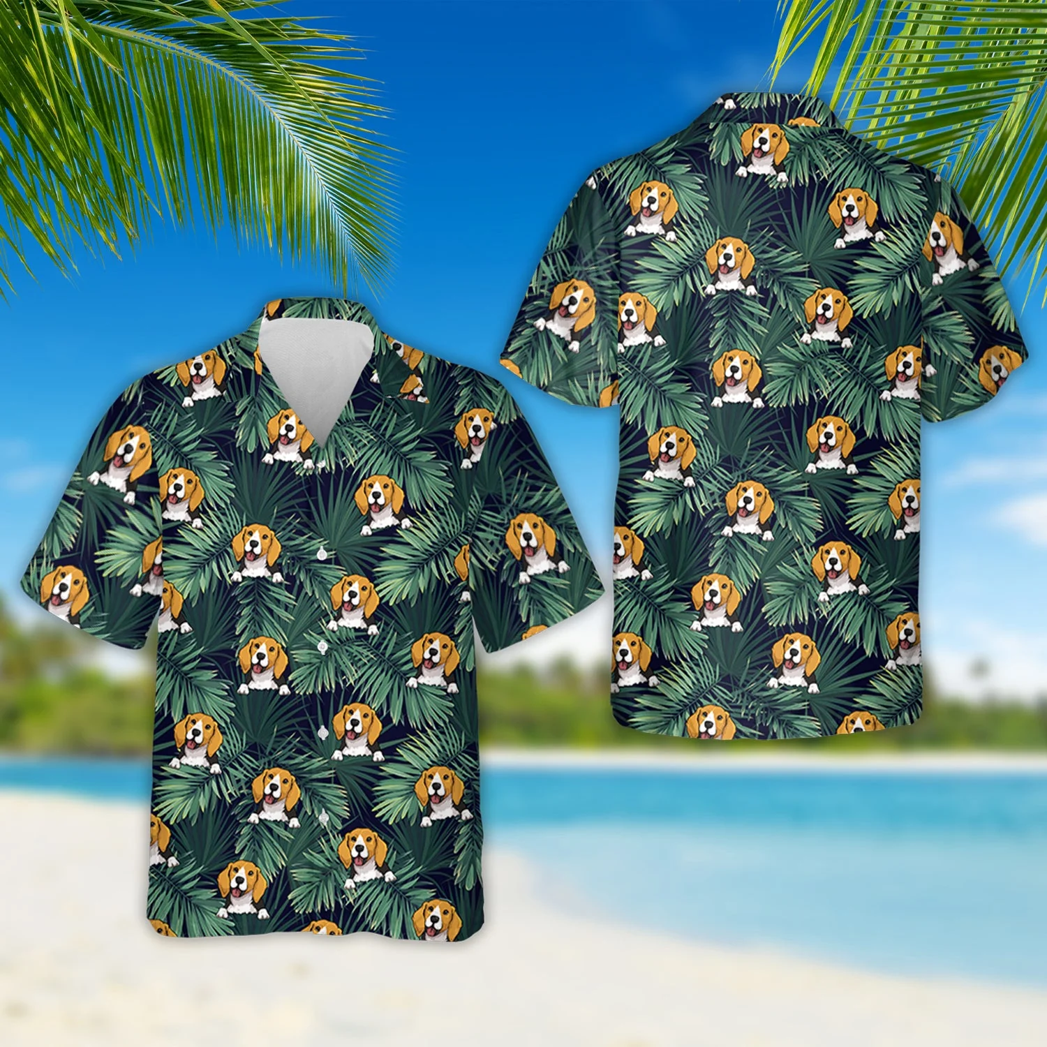 Dog Summer Leaves - Personalized Custom Hawaiian Shirt - Image 3