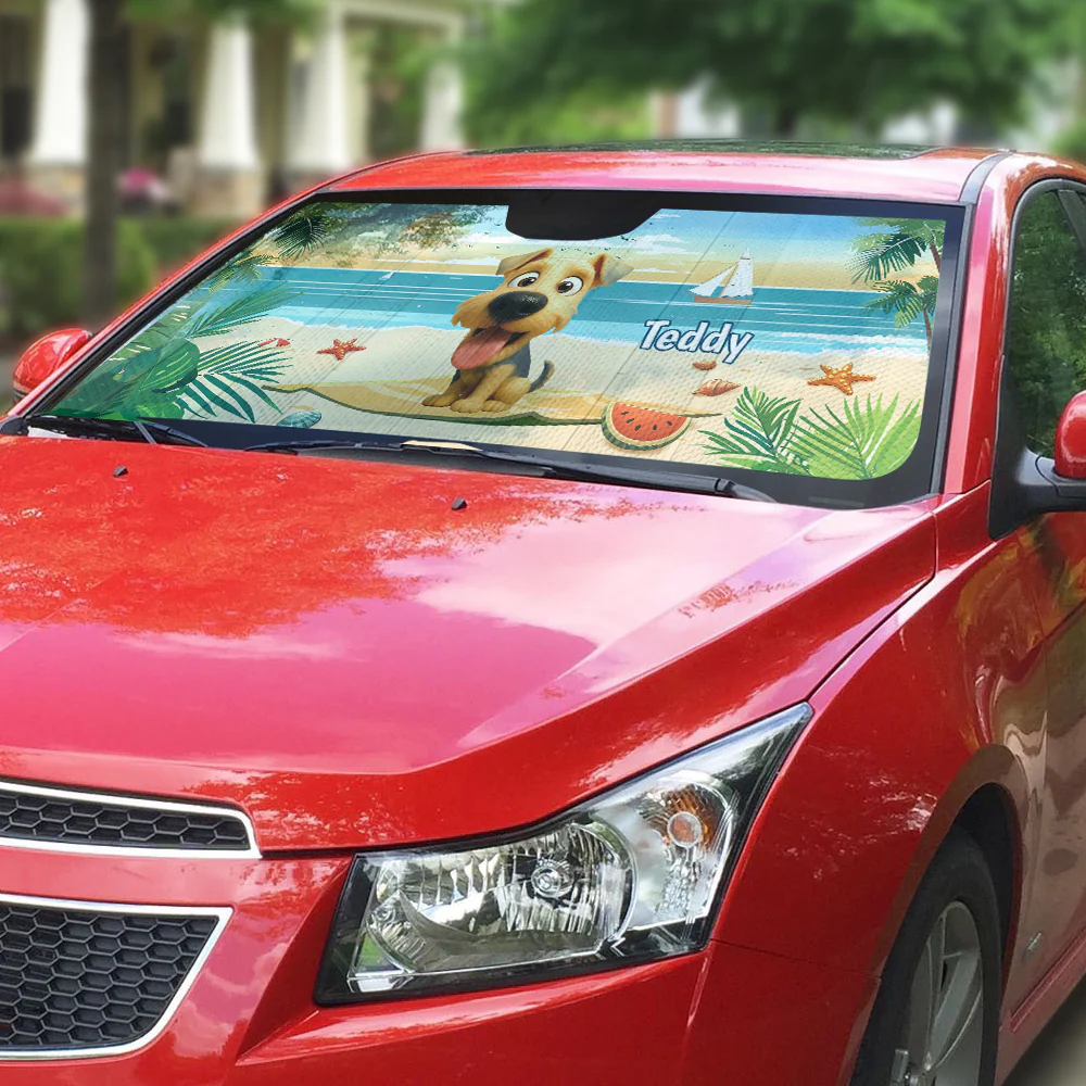 Dog Summer Vibe - Personalized Car Sunshade - Image 3