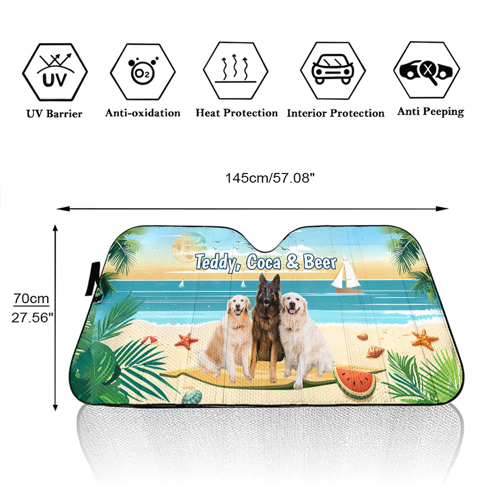 Dog Summer Vibe Photo - Personalized Car Sunshade - Image 5