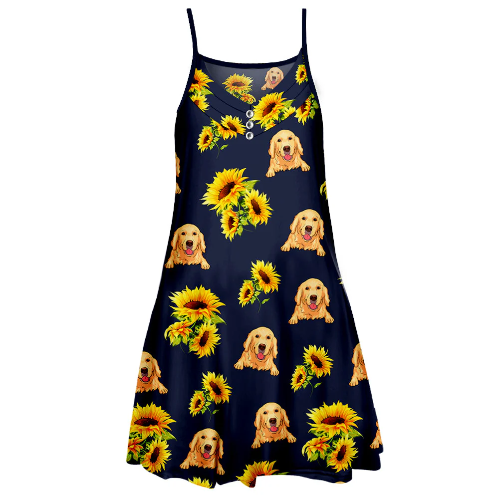 Dog Sunflower Pattern Navy - Personalized Custom Strap Dress - Image 2