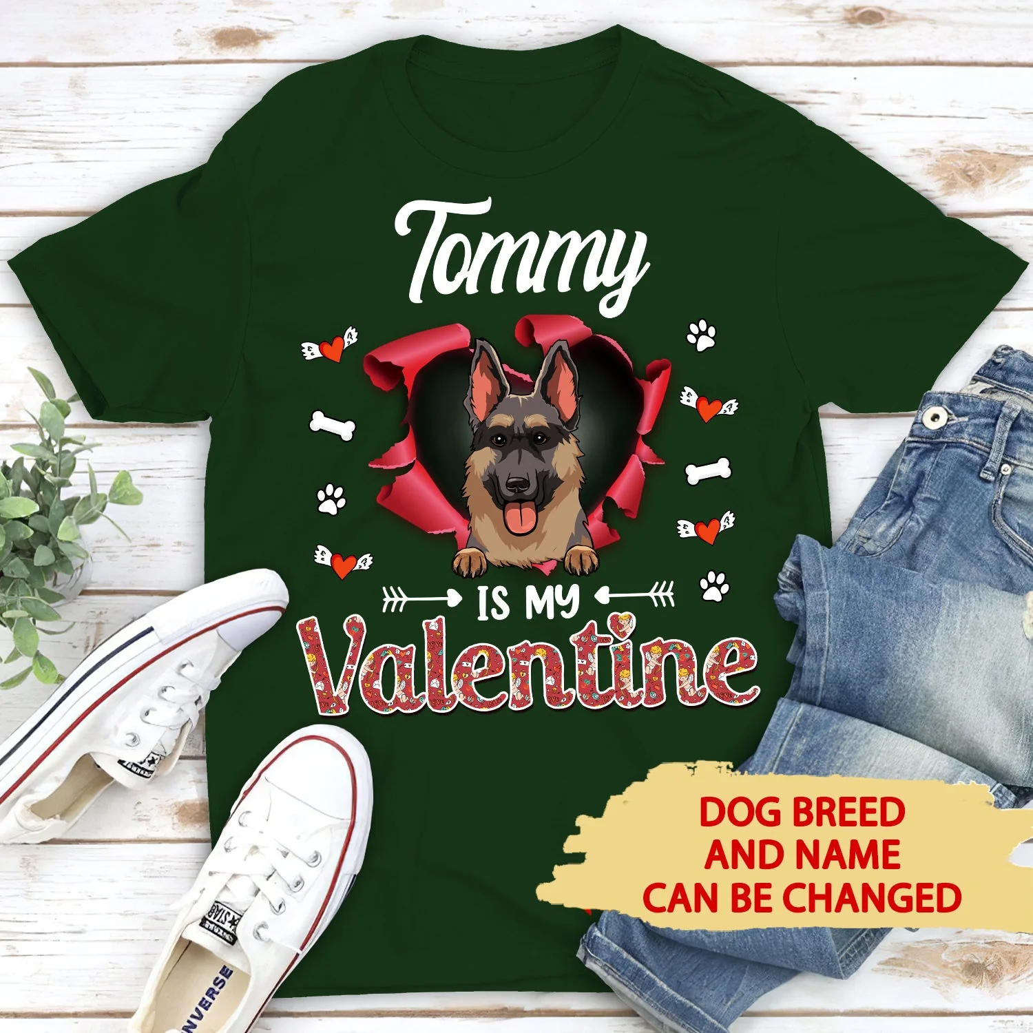 Dog Valentine 2 - Personalized Custom Unisex T-shirt - Image 2