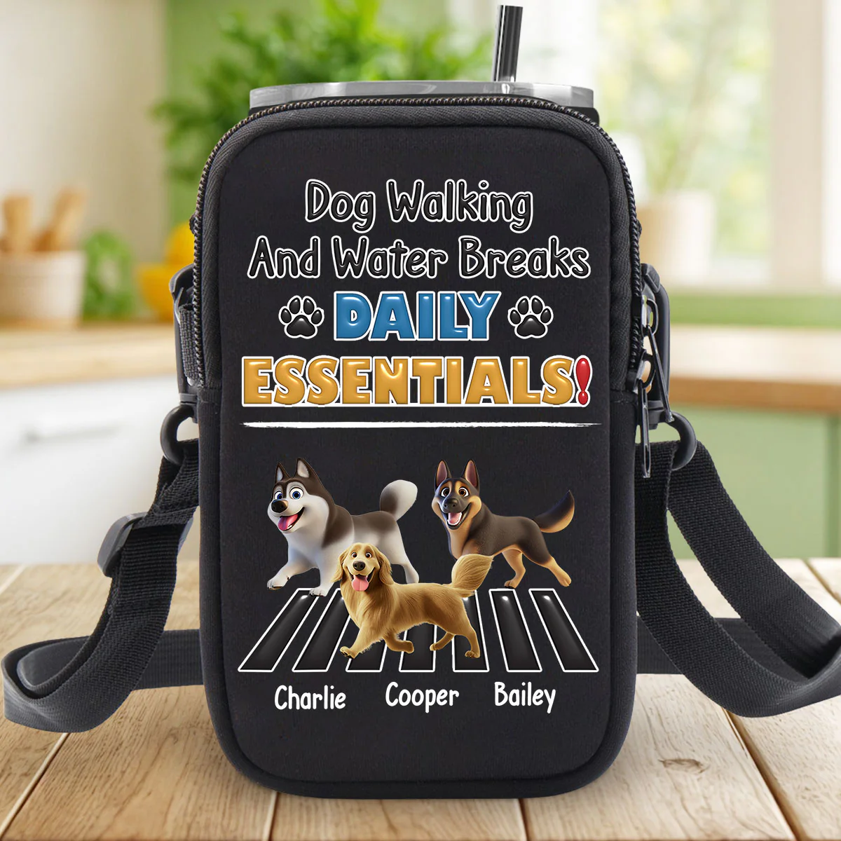 Dog Walking And Water Breaks - Personalized Custom 20oz Water Bottle Carrier Bag - Image 2