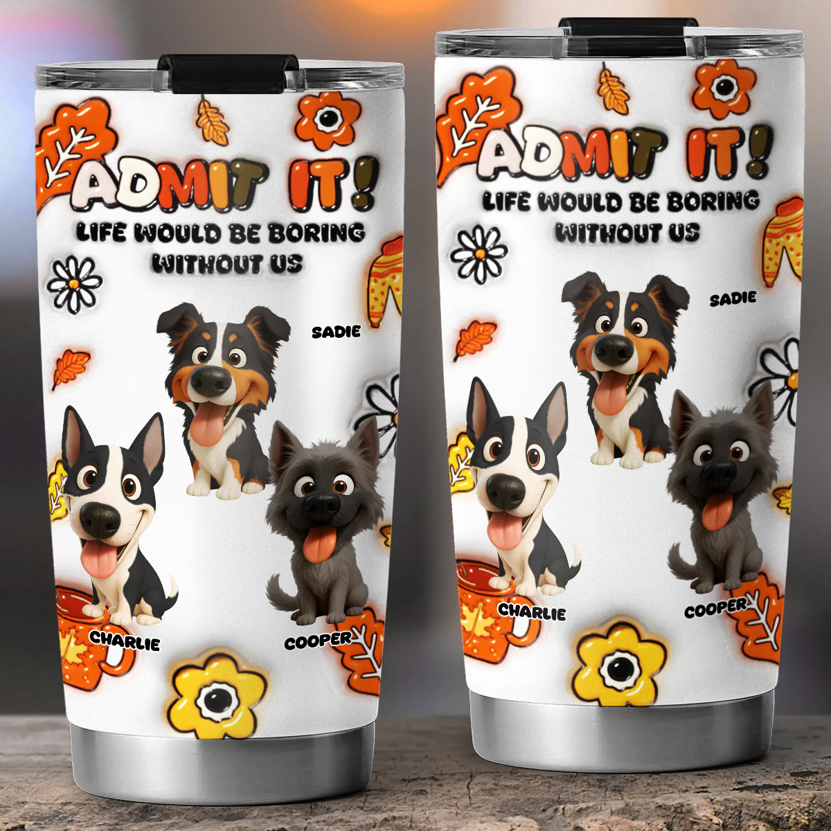 Dogs Hello Autumn - Personalized Custom 3D Inflated Effect Tumbler - Image 4