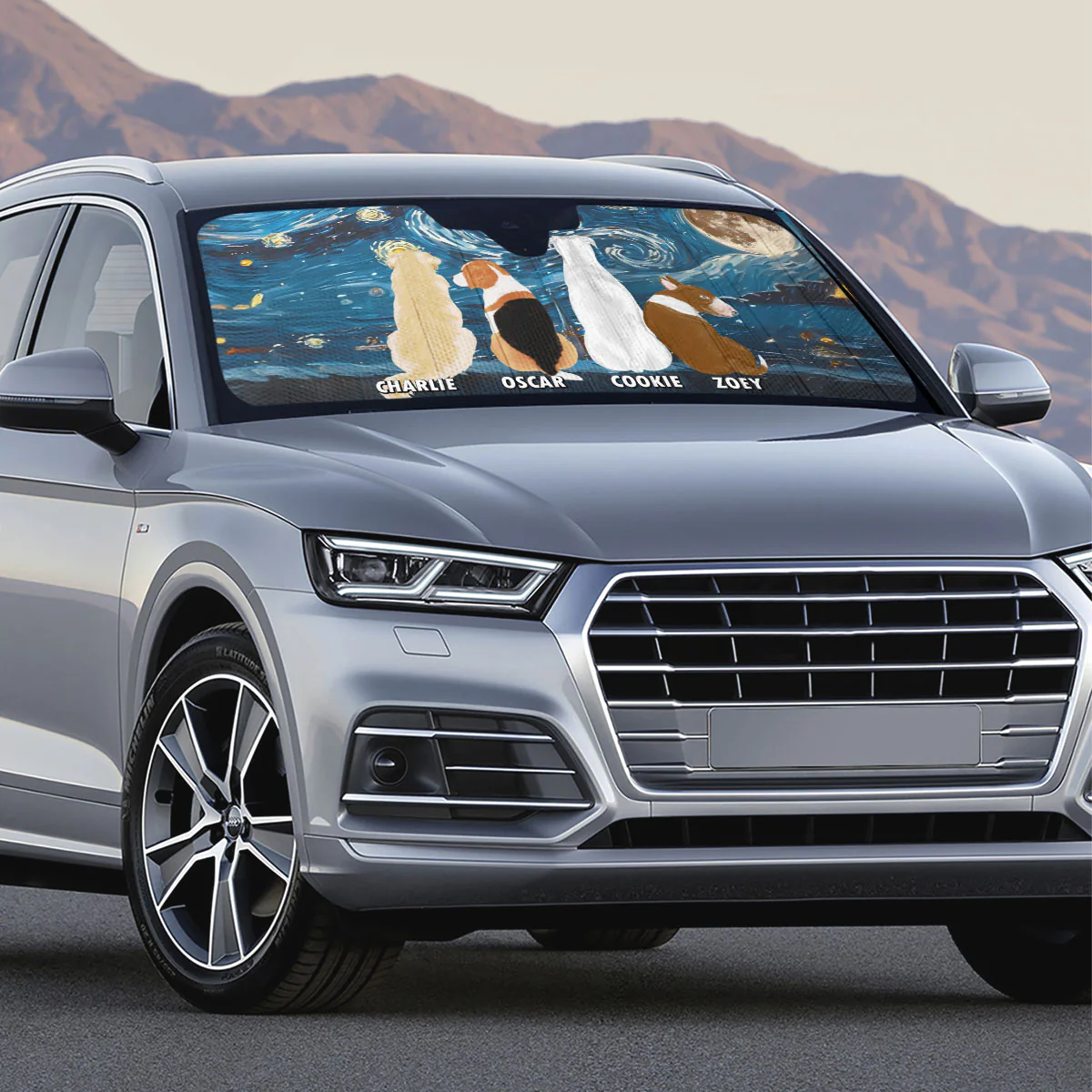 Dogs In Dark Night - Personalized Custom Car Sunshade - Image 2
