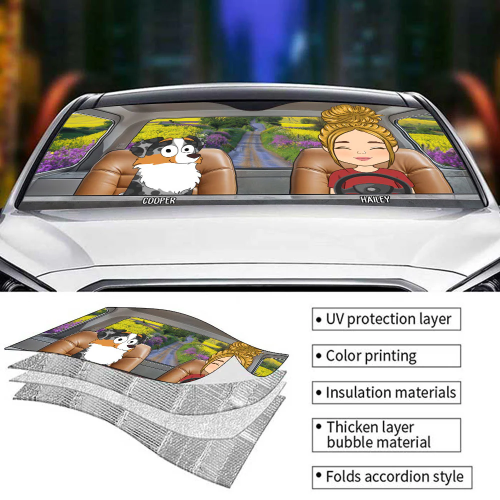 Dogs In My Car - Personalized Custom Car Sunshade - Image 6