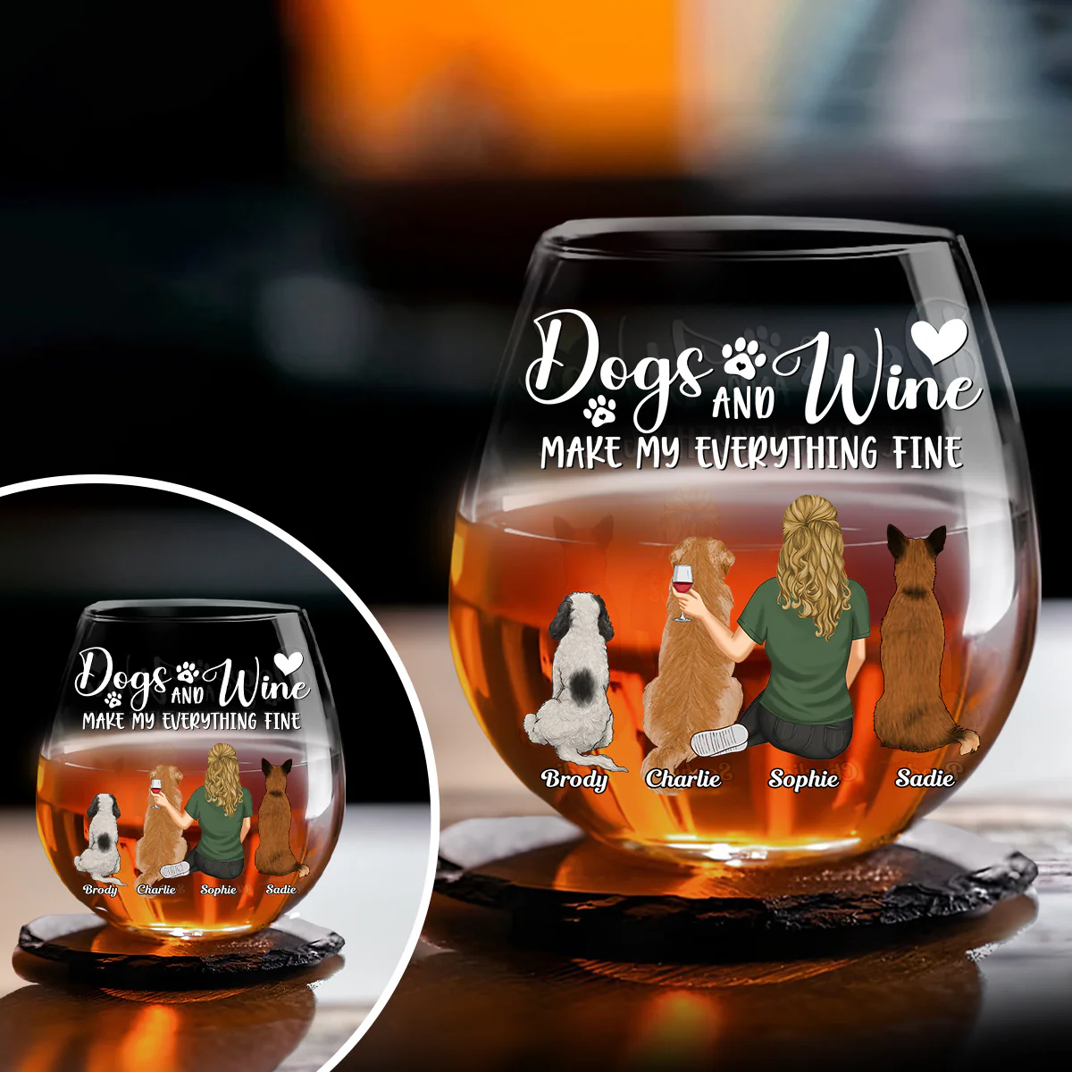Dogs Make My Everything Fine - Personalized Custom Wine Glass - Image 3