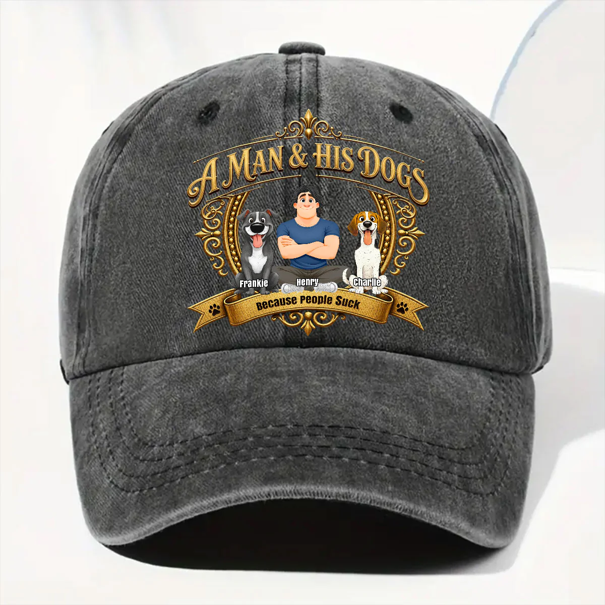 Dogs Over People - Personalized Custom Vintage Washed Denim Cap
