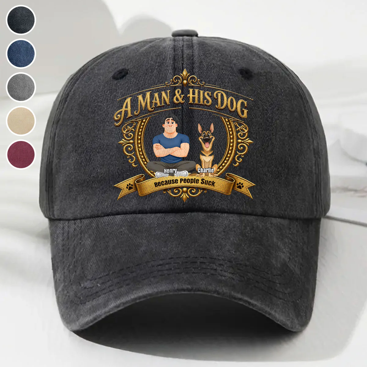 Dogs Over People - Personalized Custom Vintage Washed Denim Cap - Image 2