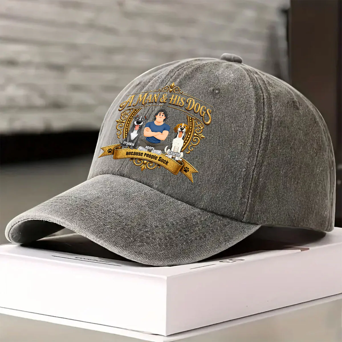 Dogs Over People - Personalized Custom Vintage Washed Denim Cap - Image 3