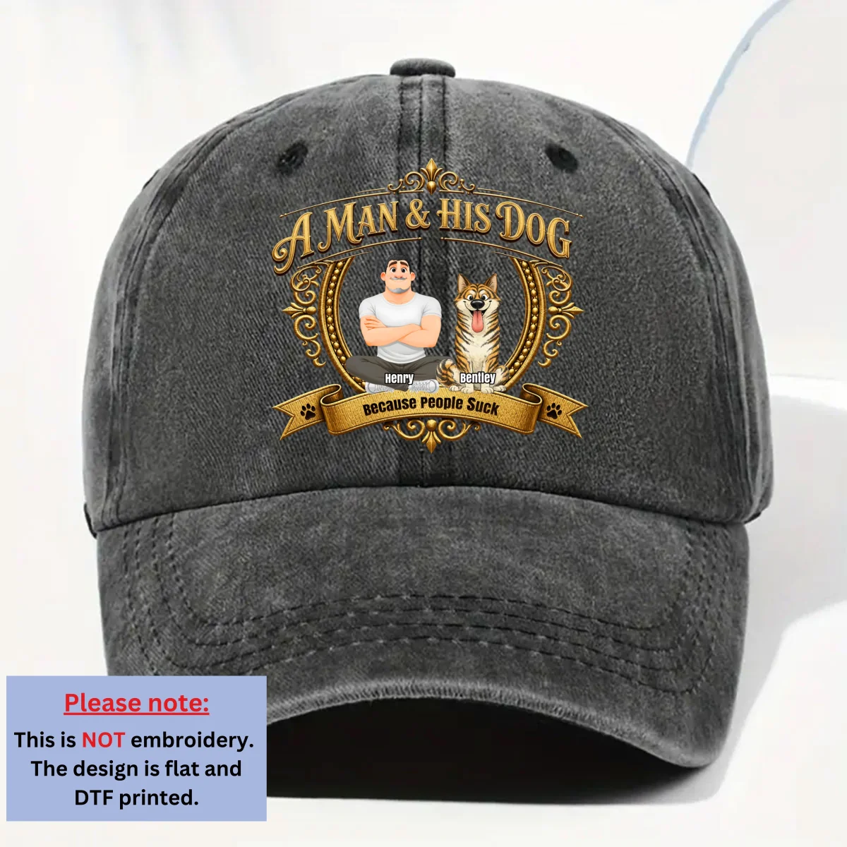Dogs Over People - Personalized Custom Vintage Washed Denim Cap - Image 7