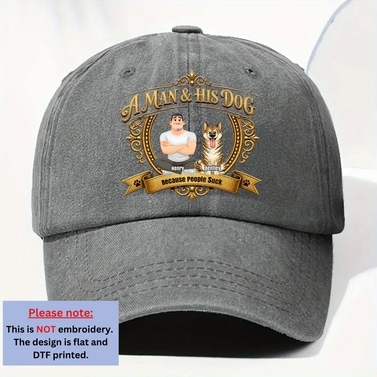 Dogs Over People - Personalized Custom Vintage Washed Denim Cap - Image 8