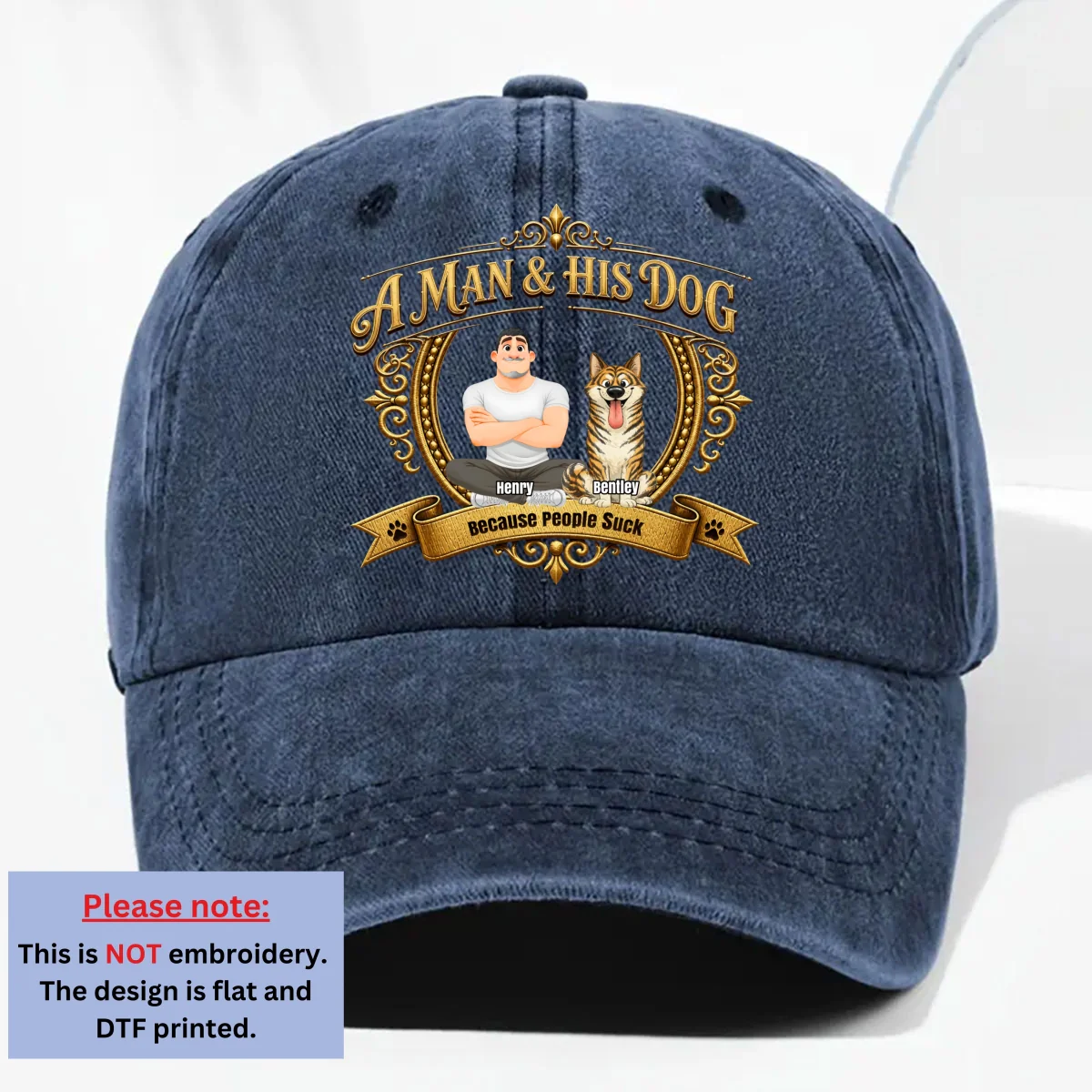 Dogs Over People - Personalized Custom Vintage Washed Denim Cap - Image 9