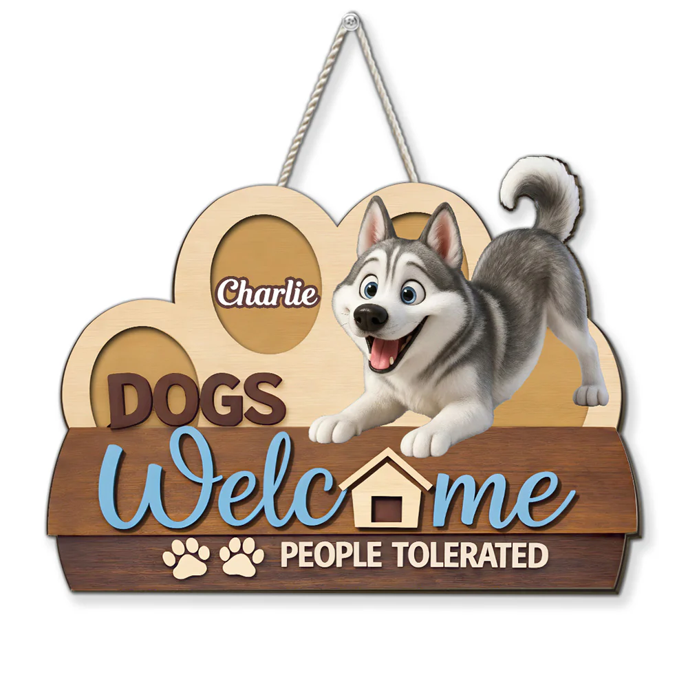 Dogs Welcome - Personalized Custom 3D Effect Wood Sign