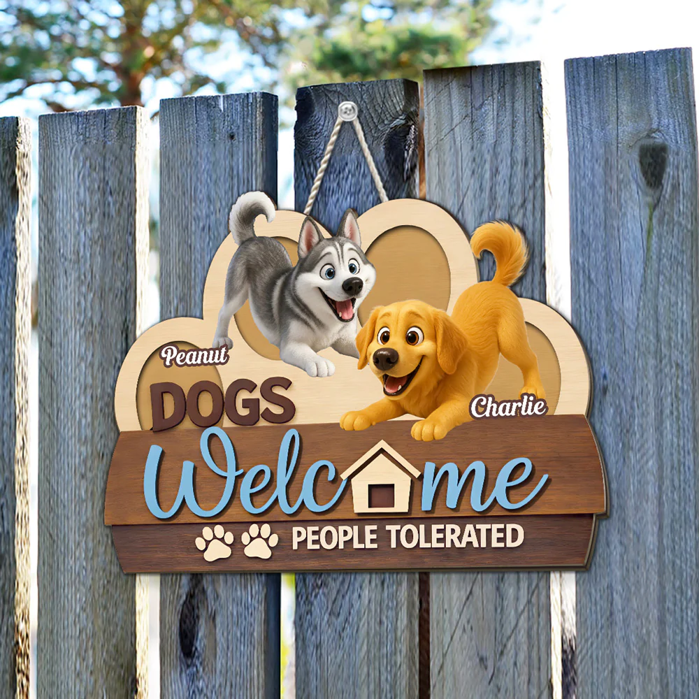 Dogs Welcome - Personalized Custom 3D Effect Wood Sign - Image 5