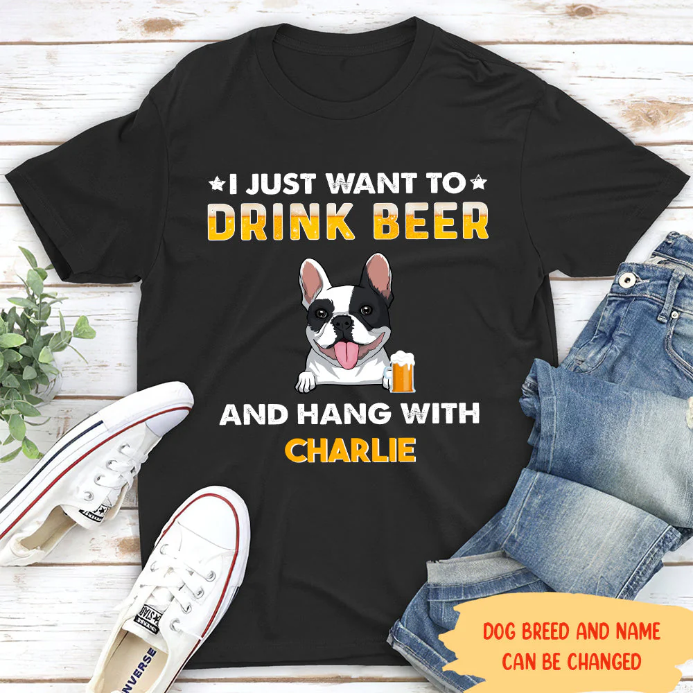Drink Beer And Hang With Dog - Personalized Custom Premium Unisex T-shirt - Image 3
