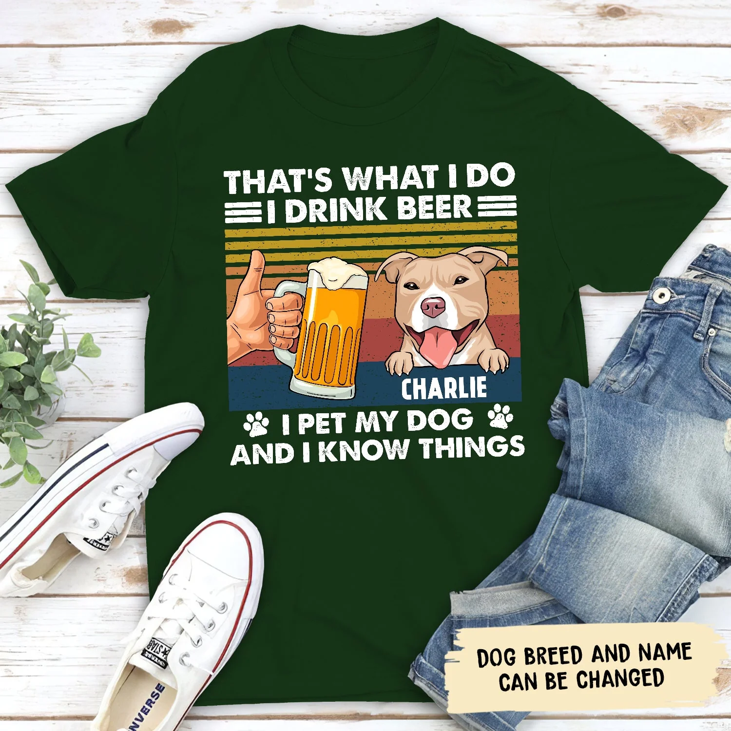 Drink Beer And Pet Dog 1 - Personalized Custom Unisex T-shirt - Image 3