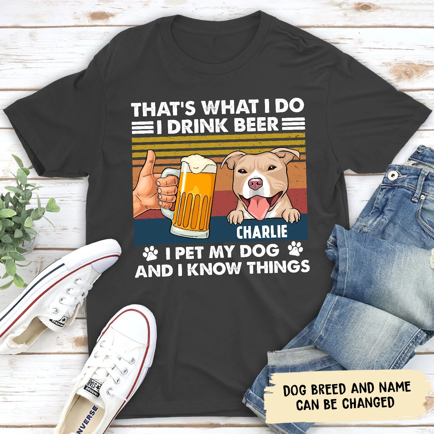 Drink Beer And Pet Dog 1 - Personalized Custom Unisex T-shirt - Image 4