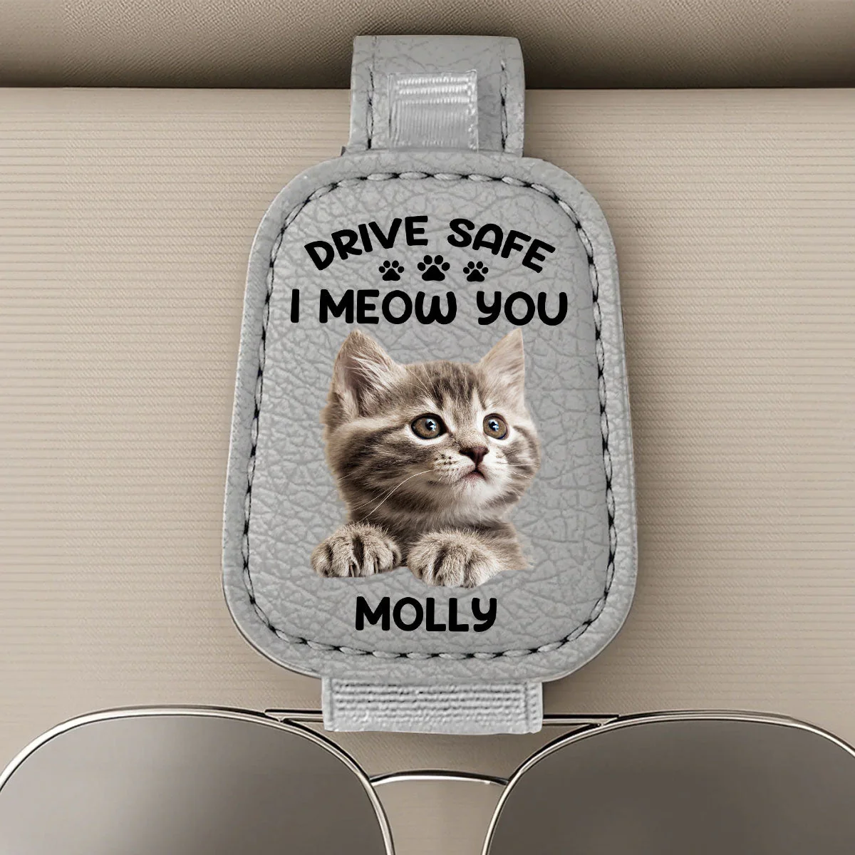 Drive Safe I Woof You Dog Dad - Personalized Custom Sunglasses Holder For Car Visor - Image 4