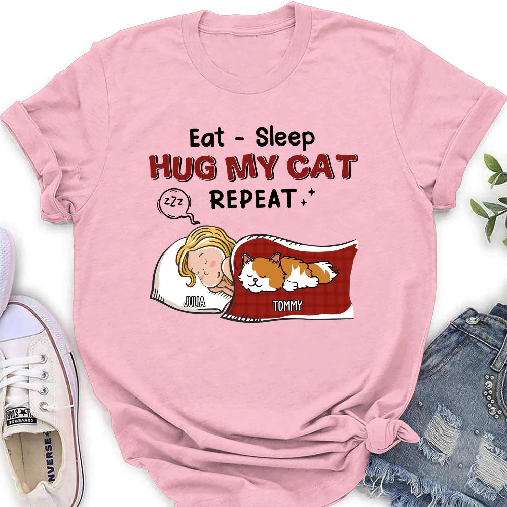 Eat Sleep Hug Cat Repeat - Personalized Custom Women's T-shirt - Image 4
