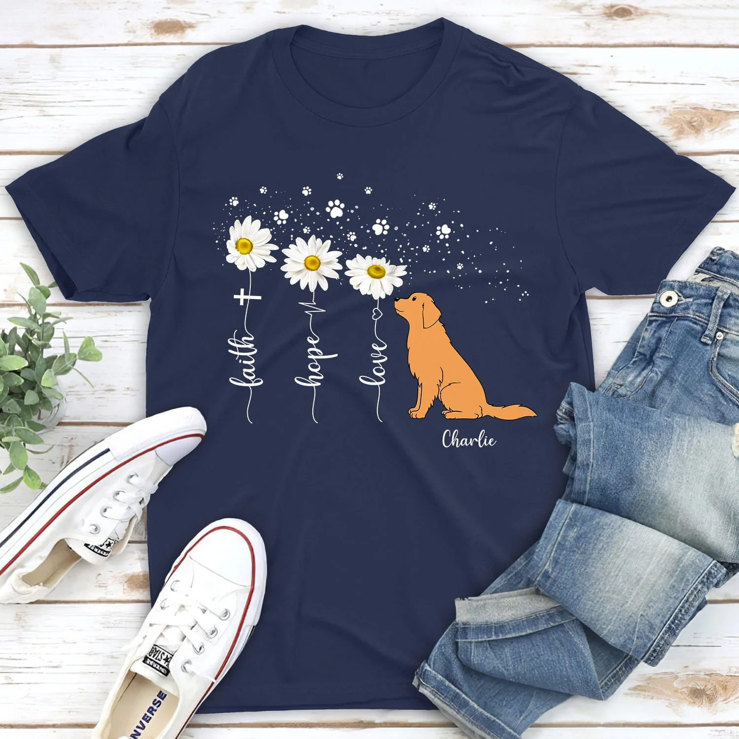 Faith Hope Love Flower - Personalized Custom Unisex T-shirt