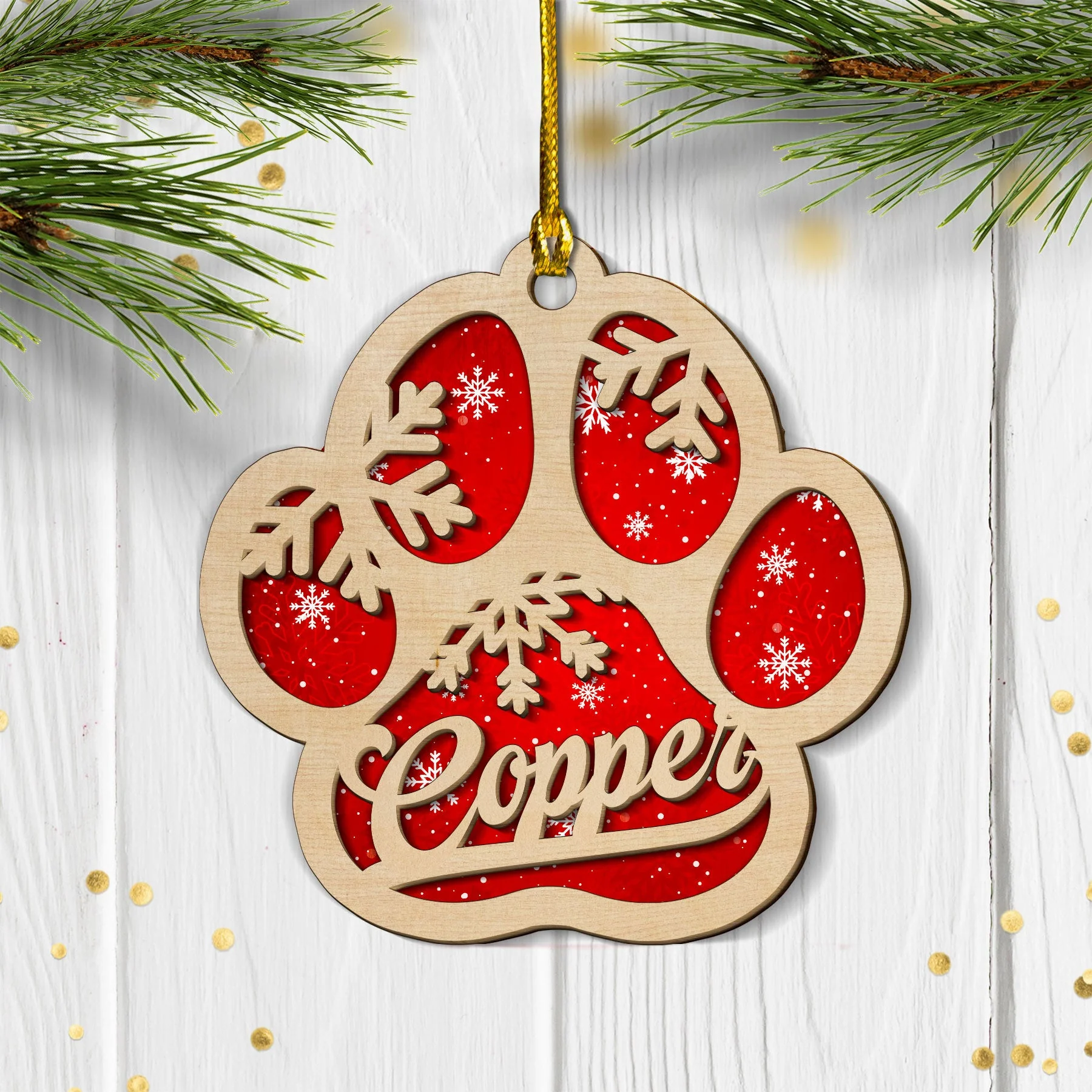 Family And Pet Ornament 1 - Personalized Custom 2-layered Wood Ornament - Image 3