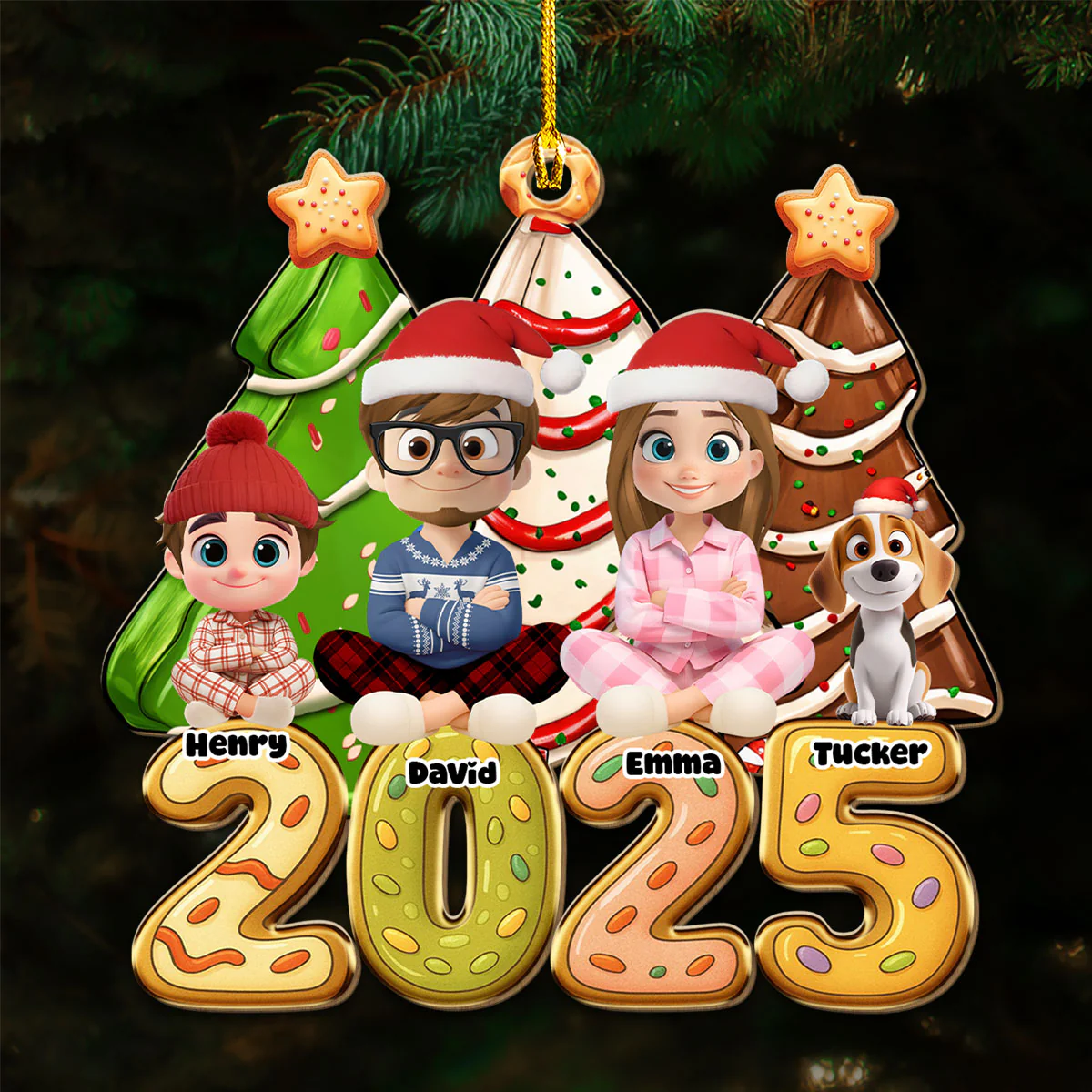 Family Christmas Tree Cake - Personalized Custom 1-layered Wood Ornament