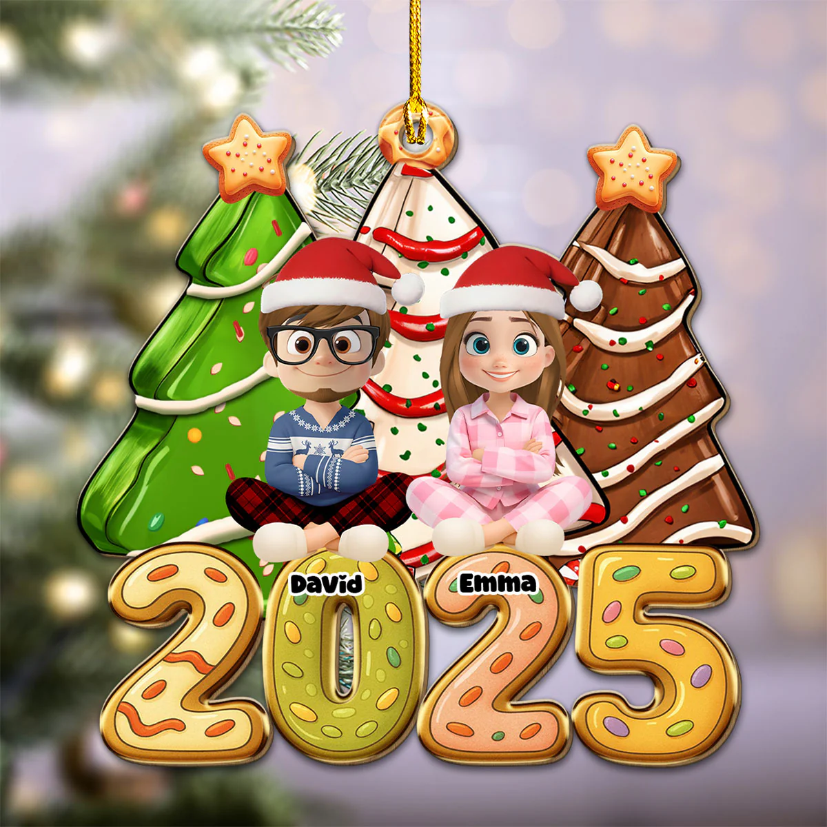 Family Christmas Tree Cake - Personalized Custom 1-layered Wood Ornament - Image 2