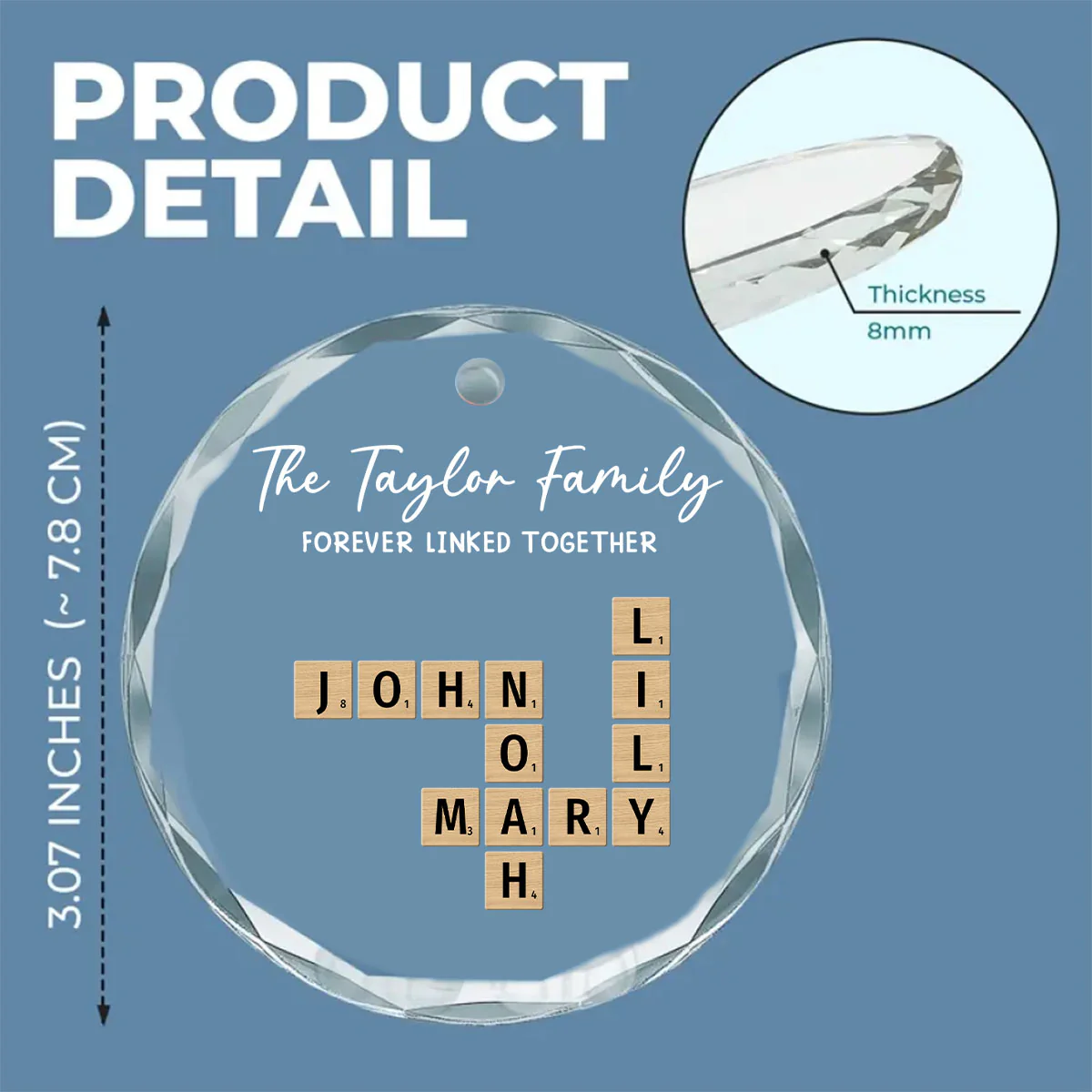 Family Hearts Forever Linked Together - Personalized Custom Glass Ornament - Image 2