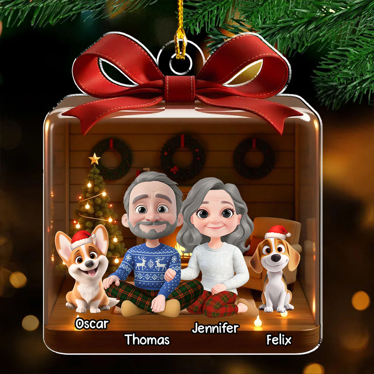 Family Is A Present - Personalized Custom 3D Effect Acrylic Ornament - Image 2