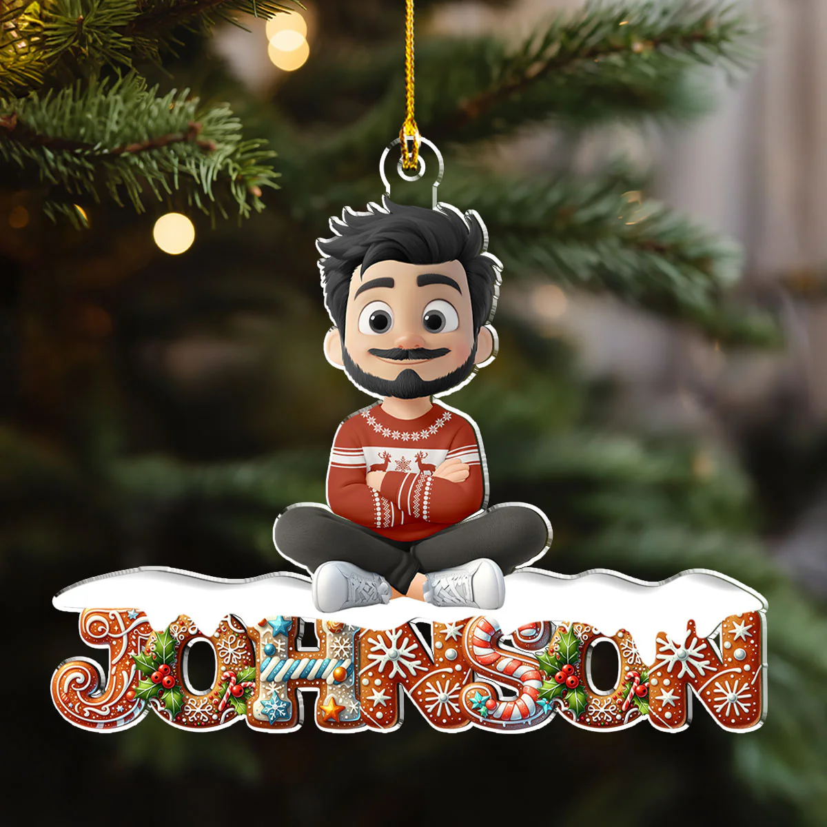 Family Member Gingerbread Name - Personalized Custom Acrylic Ornament - Image 2