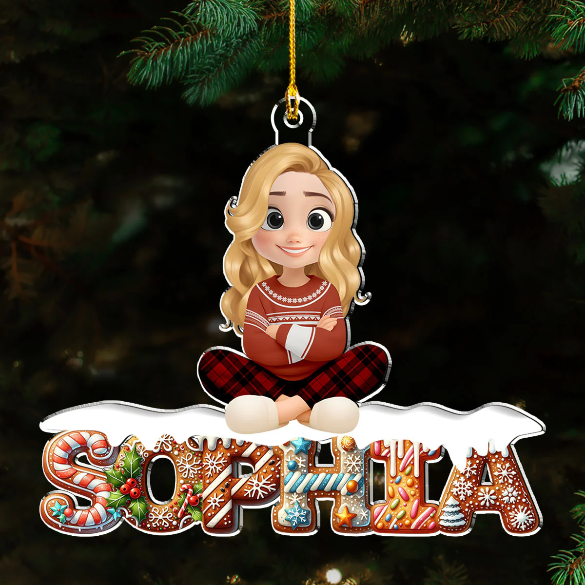Family Member Gingerbread Name - Personalized Custom Acrylic Ornament - Image 5