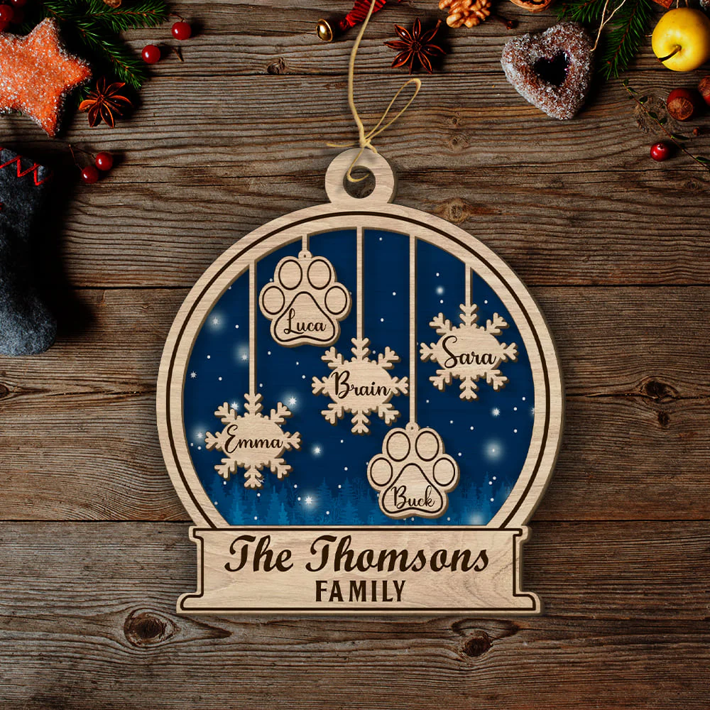 Family Snowball - Personalized Custom 2-layered Wood Ornament - Image 2