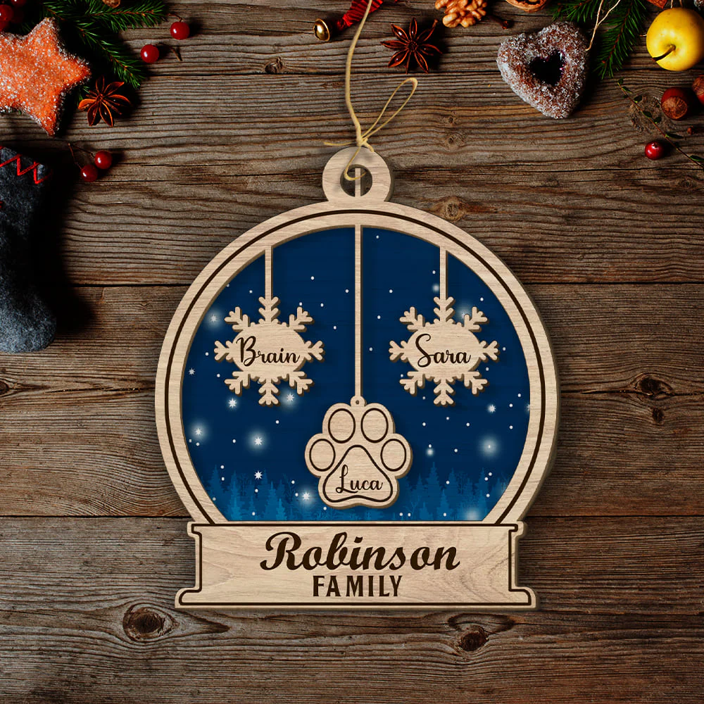 Family Snowball - Personalized Custom 2-layered Wood Ornament - Image 4