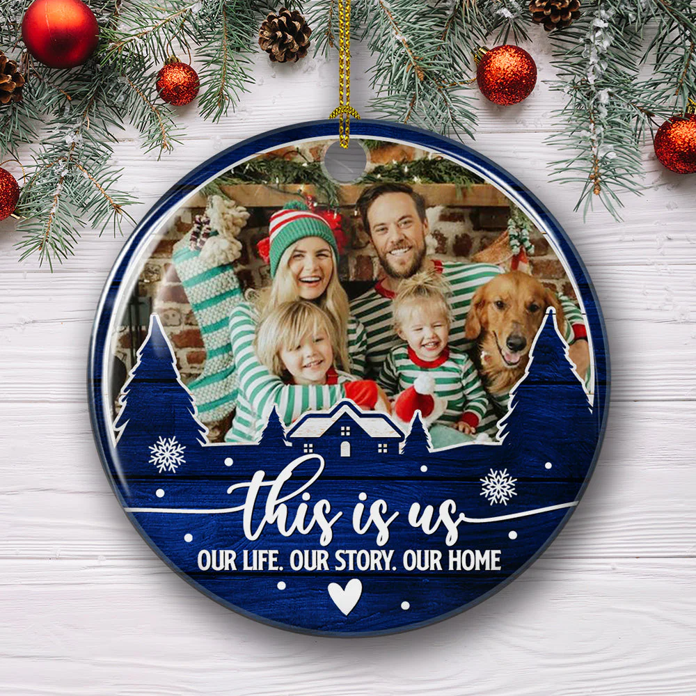 Family, This Is Us - Personalized Custom Circle Ceramic Christmas Ornament